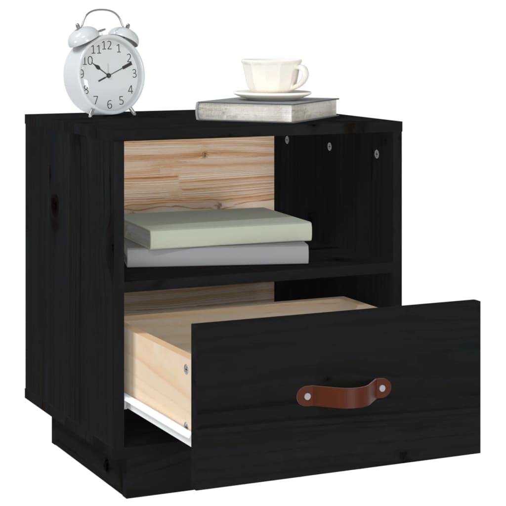 Comodini Nero 2 pz-Set di 2 Tavolino da notte 40x34x45 cm in Legno Massello di Pino 135460
