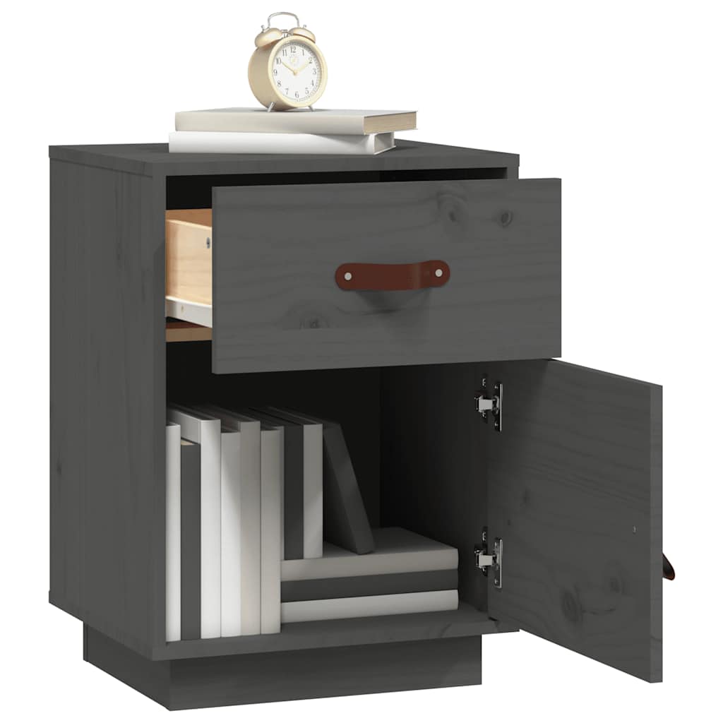 Comodini Grigi 2 pz 40x34x55 cm in Legno Massello di Pino 818310