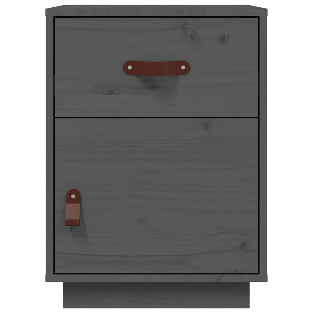 Comodini Grigi 2 pz 40x34x55 cm in Legno Massello di Pino 818310