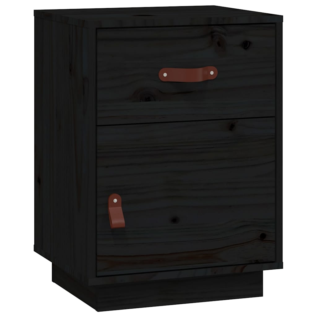 Comodino Nero 40x34x55 cm in Legno Massello di Pino 818313