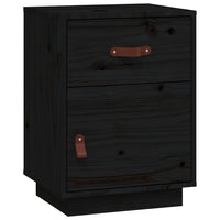 Comodino Nero 40x34x55 cm in Legno Massello di Pino 818313