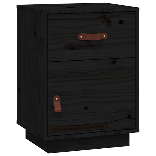 Comodino Nero 40x34x55 cm in Legno Massello di Pino 818313