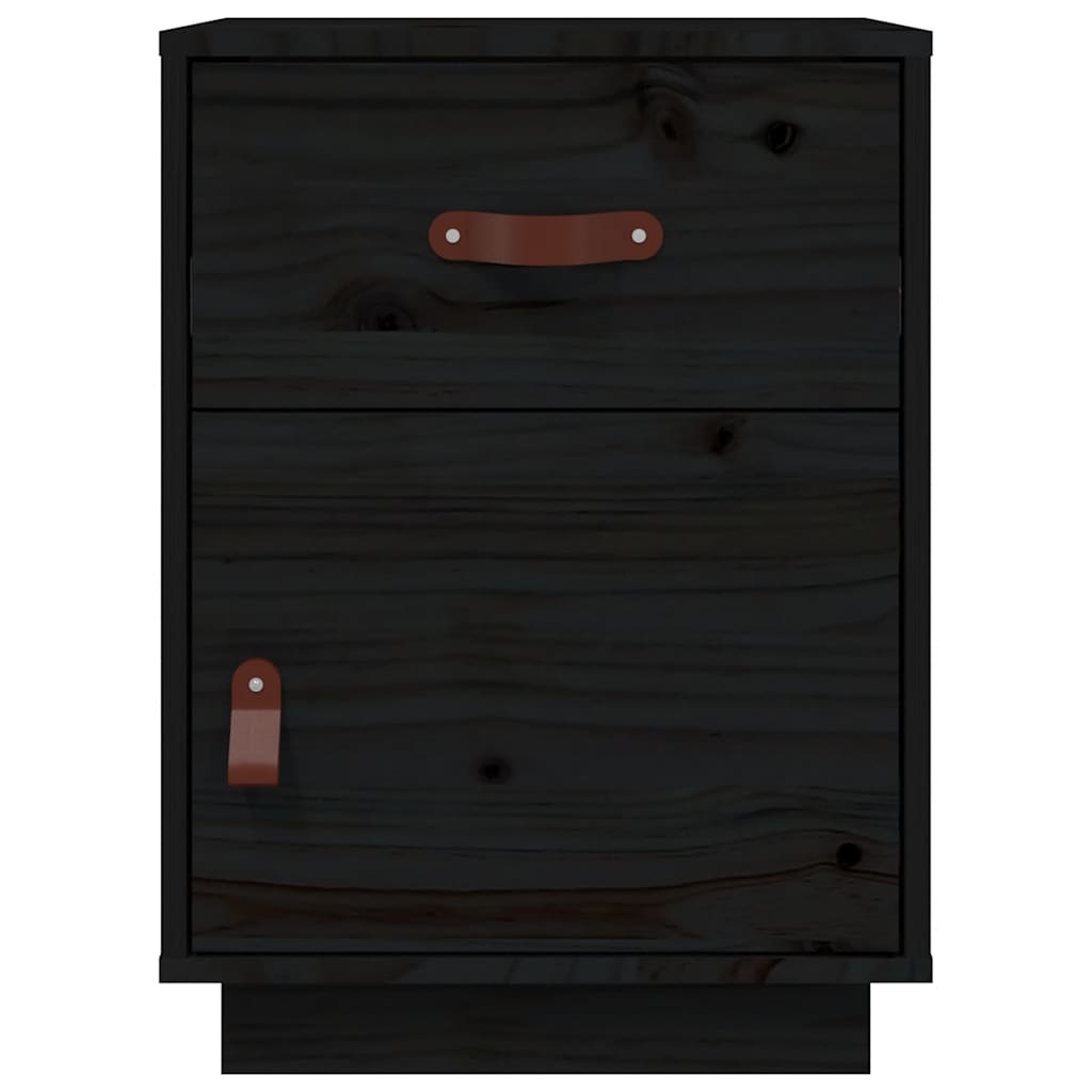 Comodino Nero 40x34x55 cm in Legno Massello di Pino 818313