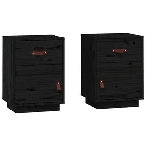 Comodini Neri 2 pz-Set di 2 Tavolino da notte 40x34x55 cm in Legno Massello di Pino 651882