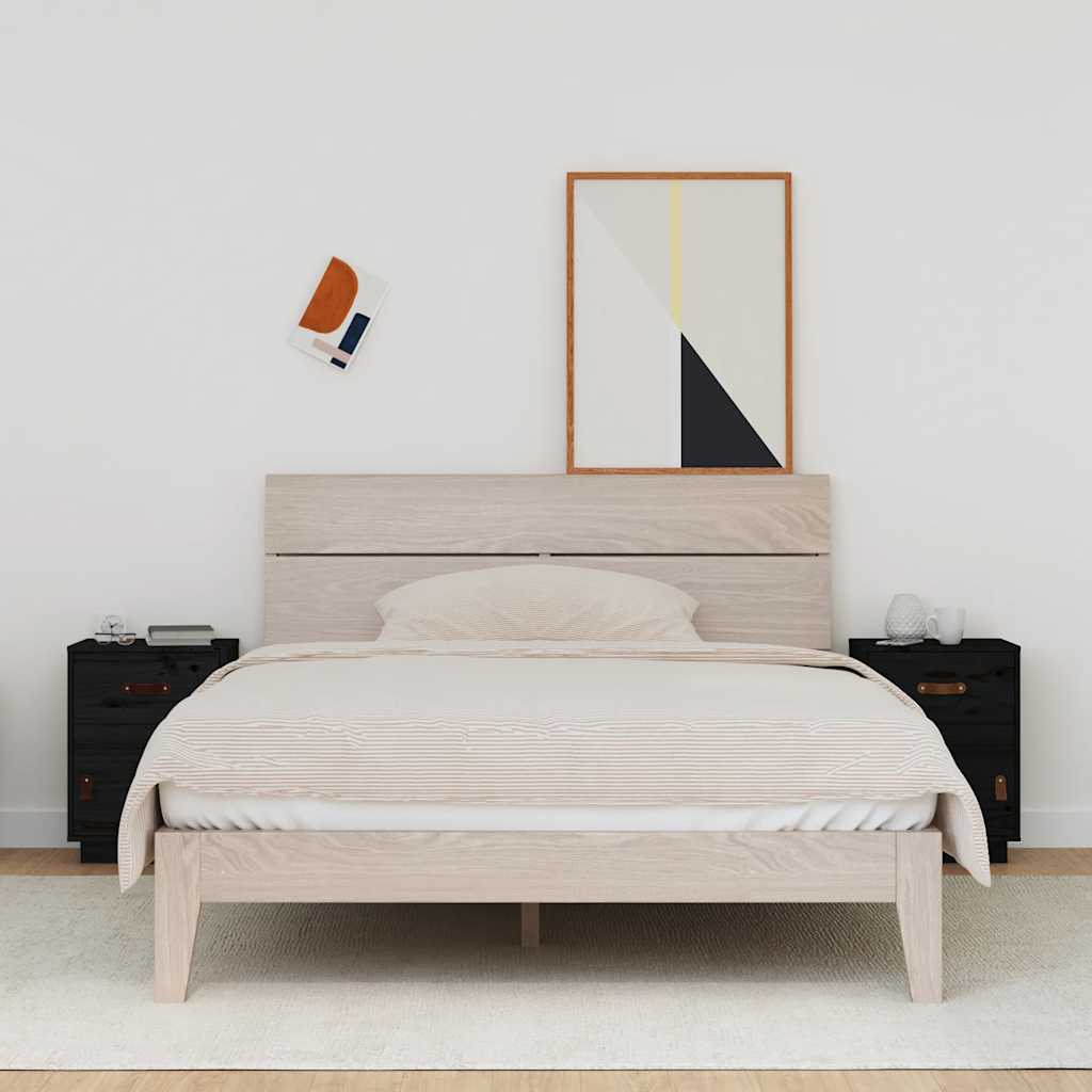 Comodini Neri 2 pz 40x34x55 cm in Legno Massello di Pino 818314