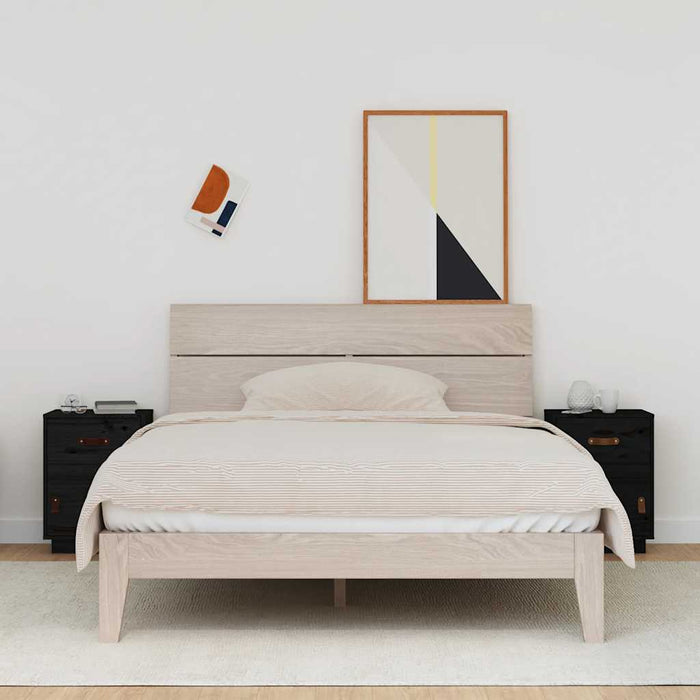 Comodini Neri 2 pz 40x34x55 cm in Legno Massello di Pino 818314