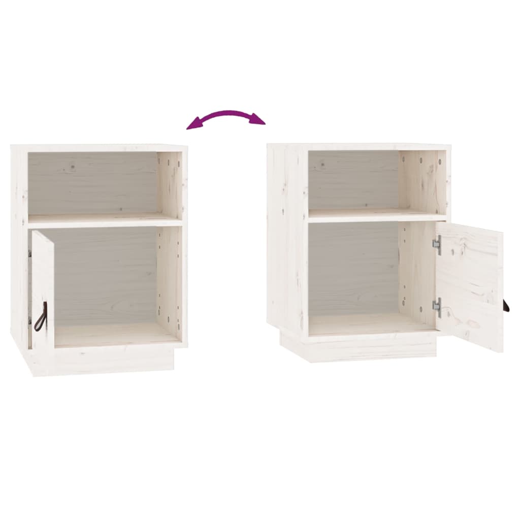 Comodino-Tavolino da notte Bianco 40x34x55 cm in Legno Massello di Pino 522033