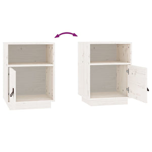 Comodino-Tavolino da notte Bianco 40x34x55 cm in Legno Massello di Pino 522033