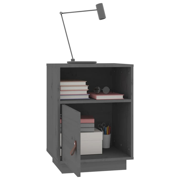 Comodino Grigio 40x34x55 cm in Legno Massello di Pino 818319