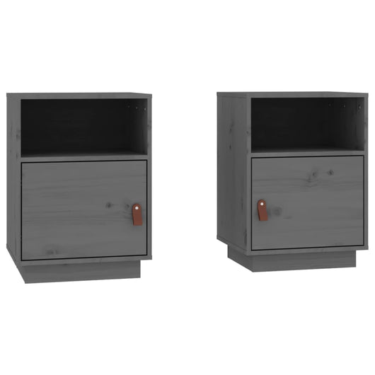 Comodini Grigi 2 pz-Set di 2 Tavolino da notte 40x34x55 cm in Legno Massello di Pino