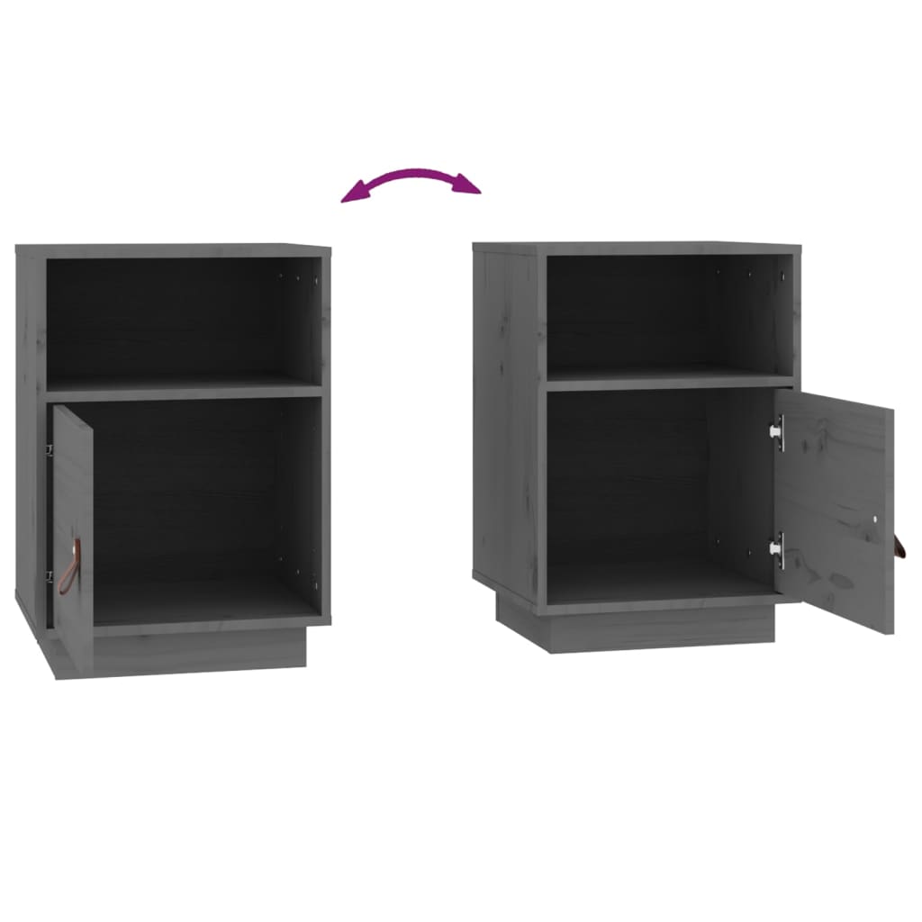 Comodini Grigi 2 pz-Set di 2 Tavolino da notte 40x34x55 cm in Legno Massello di Pino