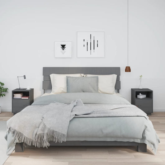 Comodini Grigi 2 pz 40x34x55 cm in Legno Massello di Pino 818320