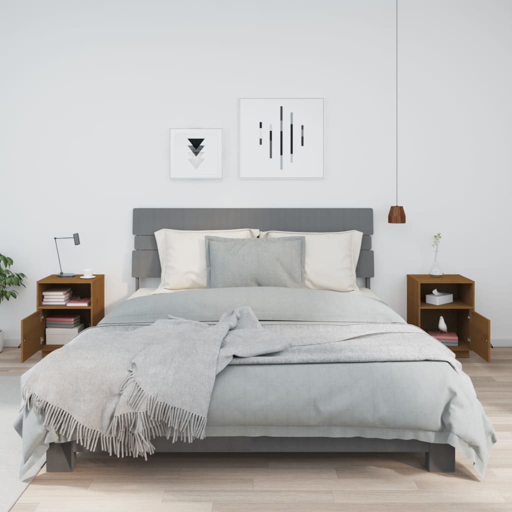 Comodini Ambrati 2 pz 40x34x55 cm in Legno Massello di Pino 818322