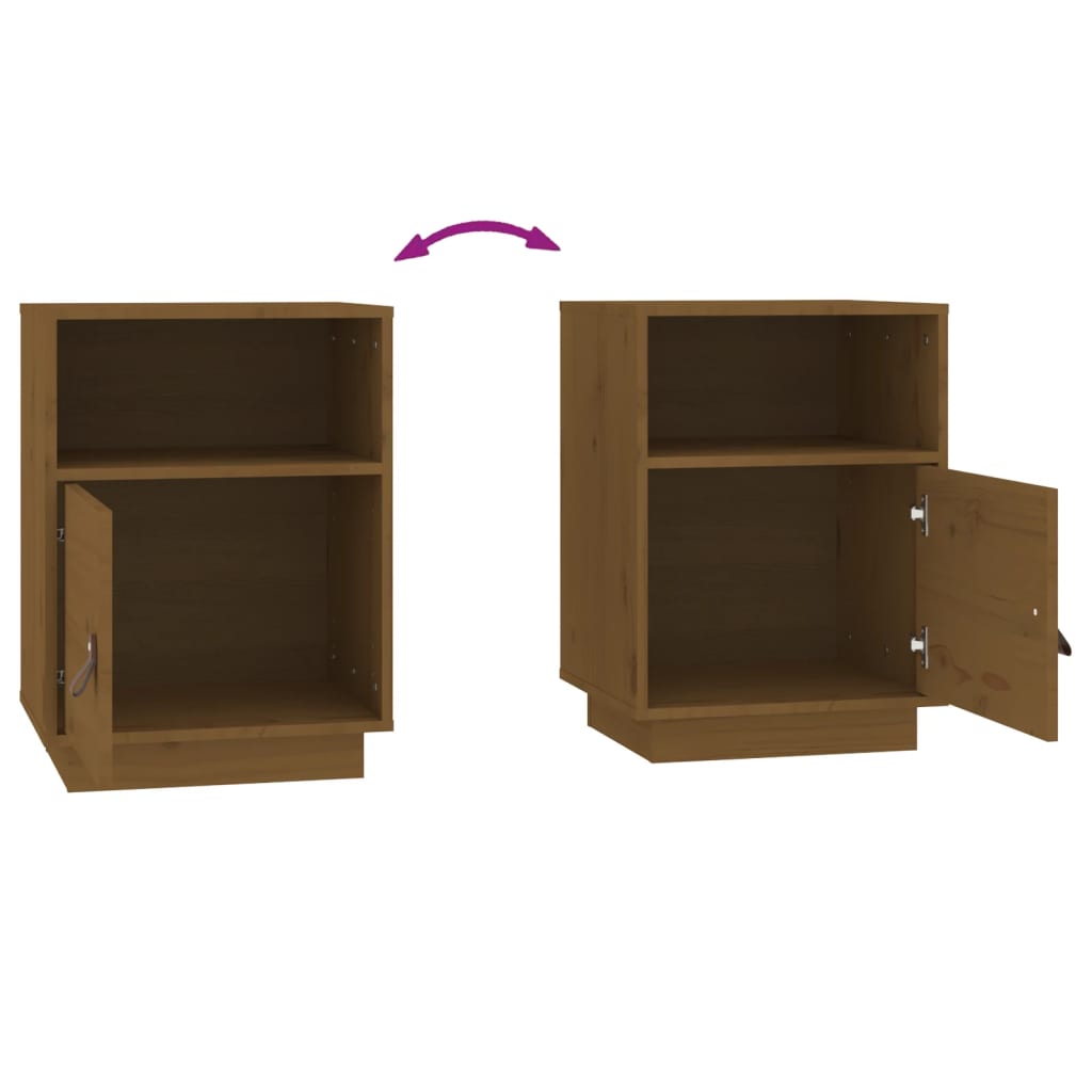 Comodini Ambrati 2 pz-Set di 2 Tavolino da notte 40x34x55 cm in Legno Massello di Pino