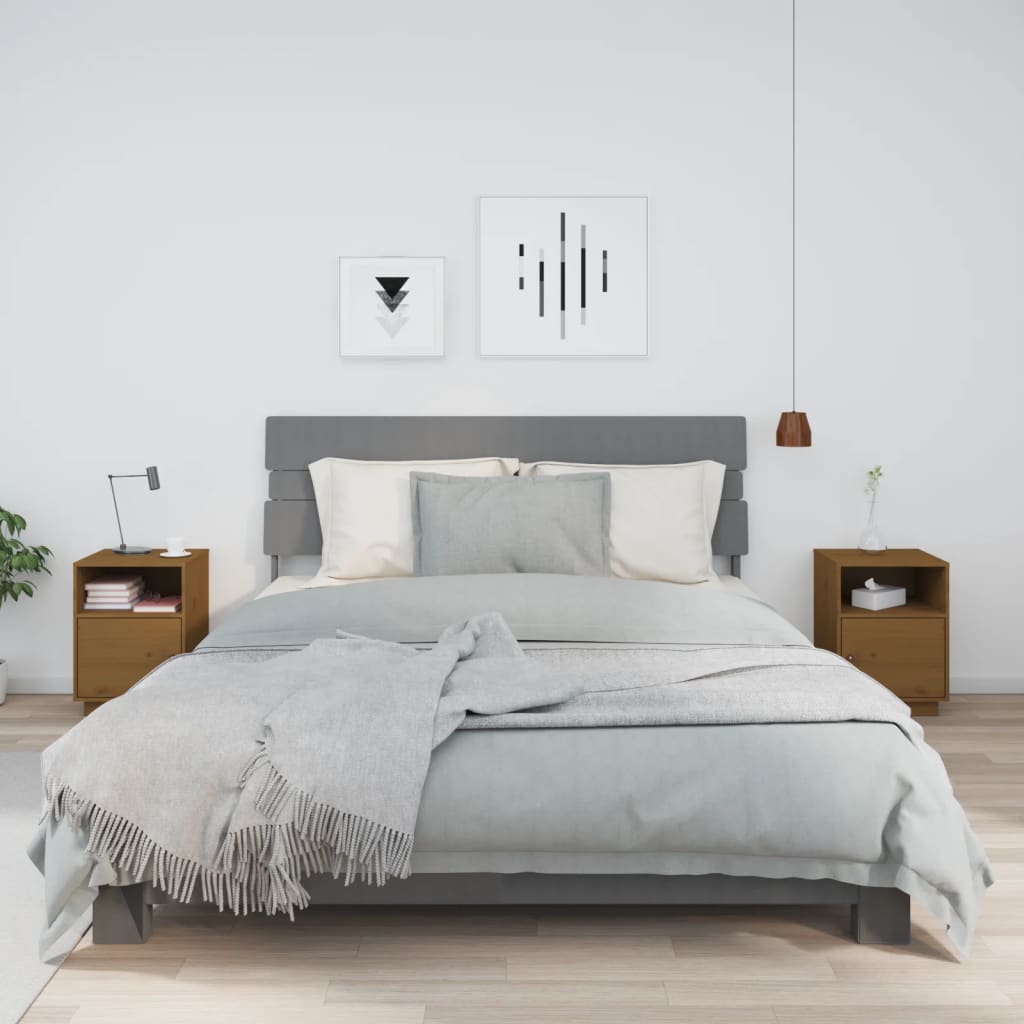 Comodini Ambrati 2 pz-Set di 2 Tavolino da notte 40x34x55 cm in Legno Massello di Pino
