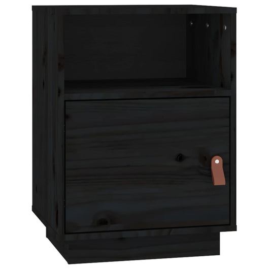 Comodino Nero 40x34x55 cm in Legno Massello di Pino 818323
