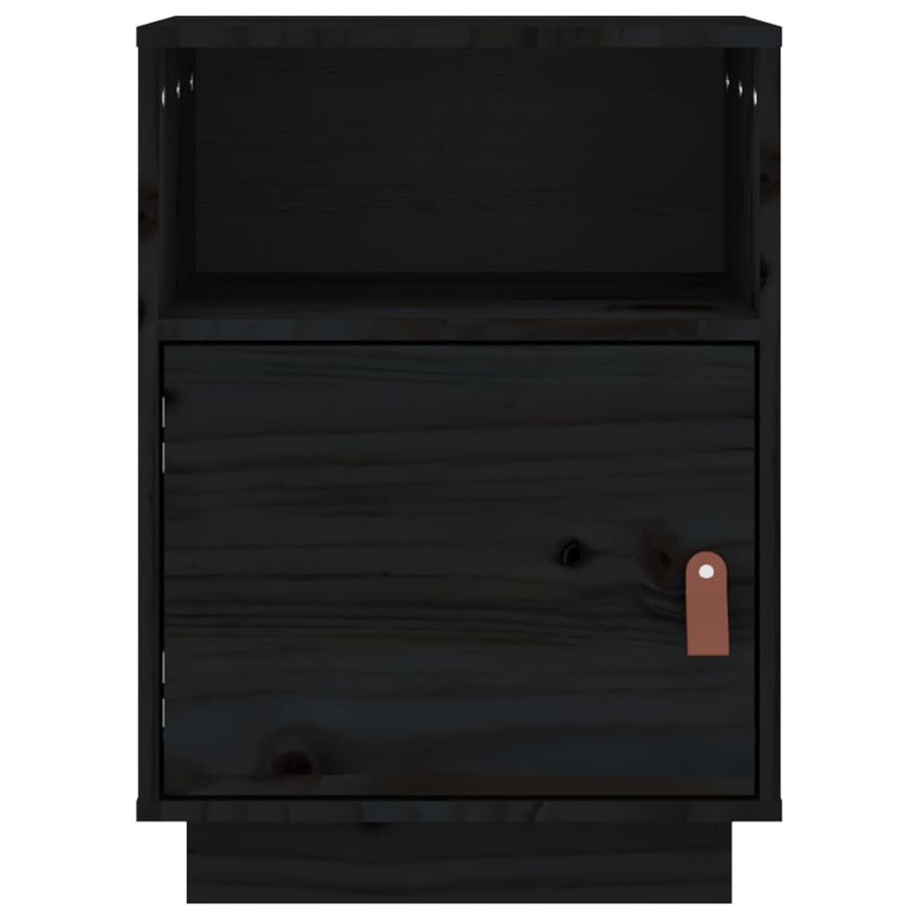Comodino Nero 40x34x55 cm in Legno Massello di Pino 818323