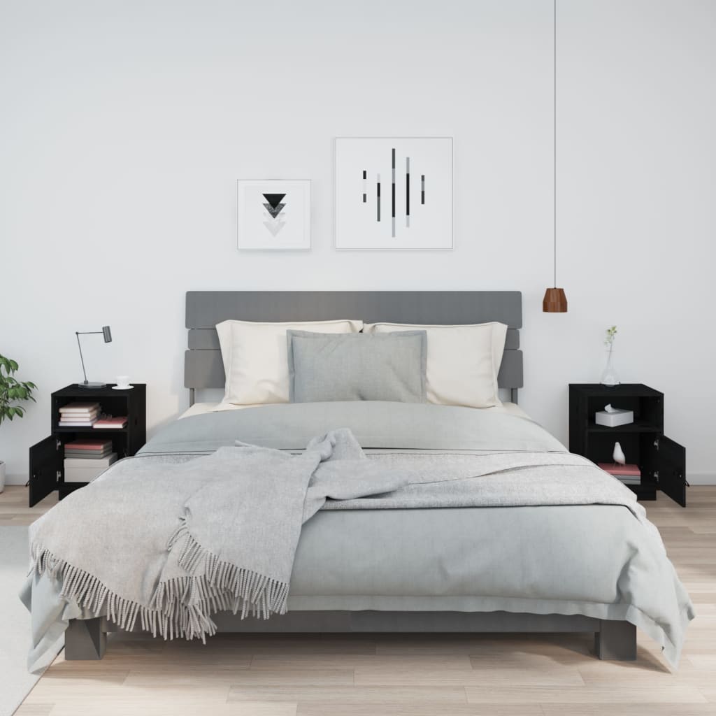 Comodini Neri 2 pz-Set di 2 Tavolino da notte 40x34x55 cm in Legno Massello di Pino 850455