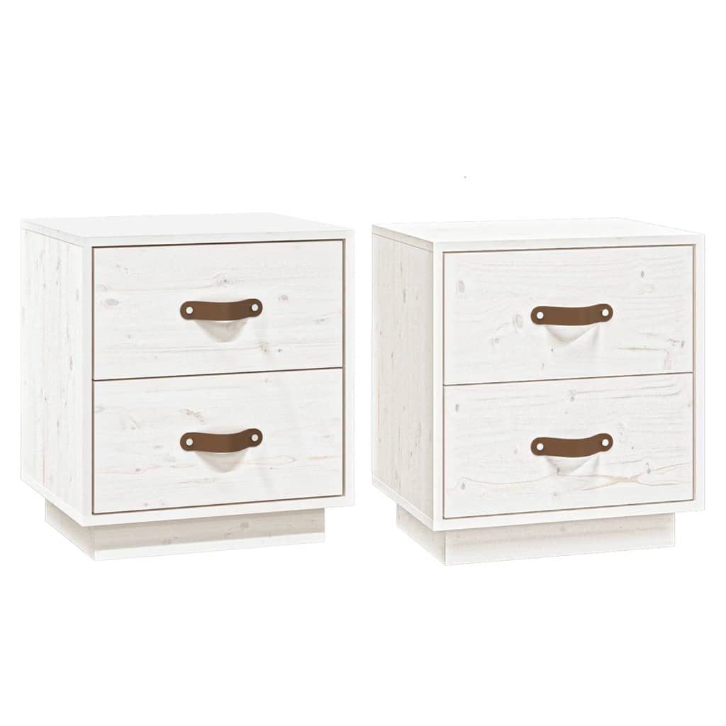 Comodini Bianchi 2 pz-Set di 2 Tavolino da notte 40x34x45 cm in Legno Massello di Pino