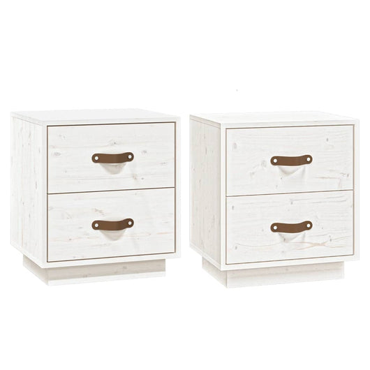 Comodini Bianchi 2 pz-Set di 2 Tavolino da notte 40x34x45 cm in Legno Massello di Pino