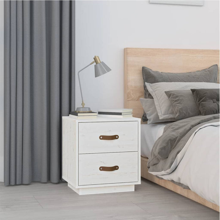 Comodini Bianchi 2 pz-Set di 2 Tavolino da notte 40x34x45 cm in Legno Massello di Pino