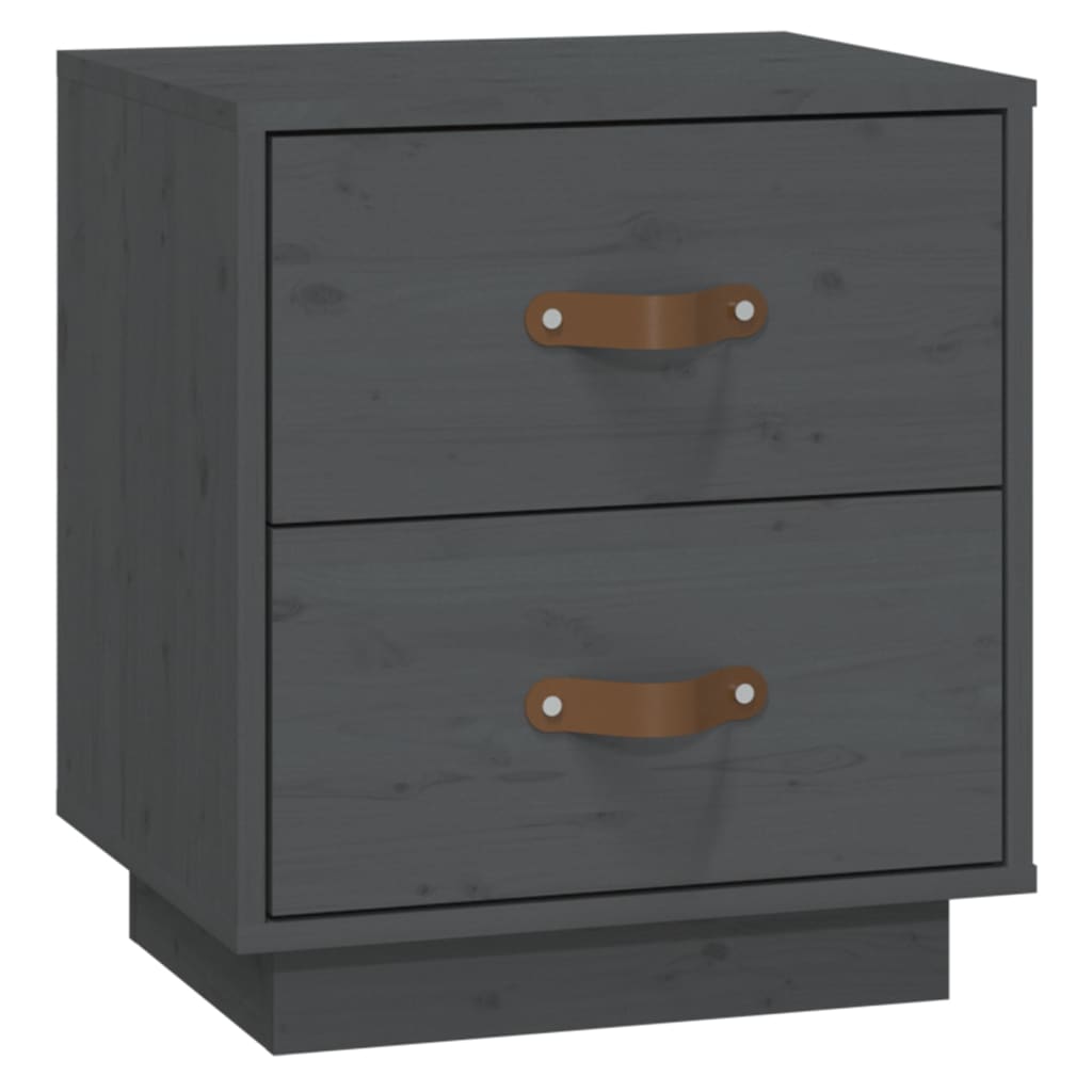 Comodino Grigio 40x34x45 cm in Legno Massello di Pino 818329