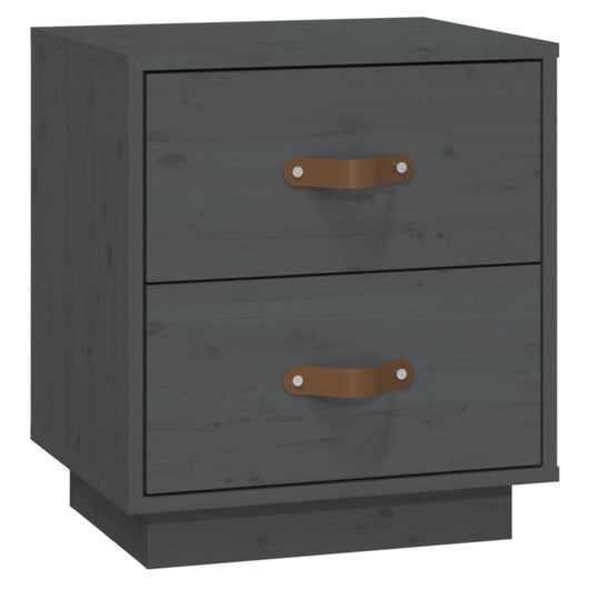 Comodino Grigio 40x34x45 cm in Legno Massello di Pino 818329