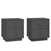 Comodini Grigi 2 pz 40x34x45 cm in Legno Massello di Pino