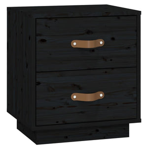 Comodino Nero 40x34x45 cm in Legno Massello di Pino 818333