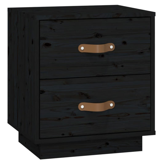 Comodino Nero 40x34x45 cm in Legno Massello di Pino 818333