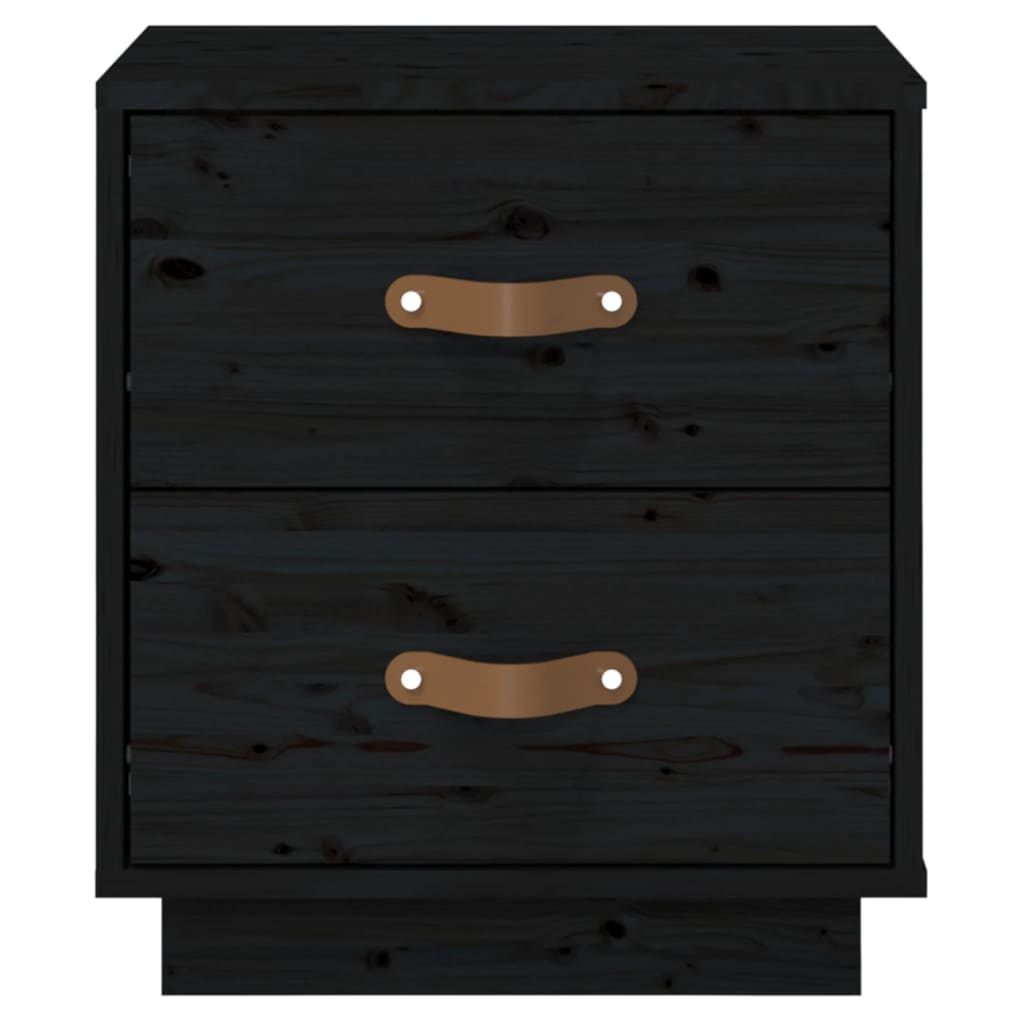 Comodino Nero 40x34x45 cm in Legno Massello di Pino 818333