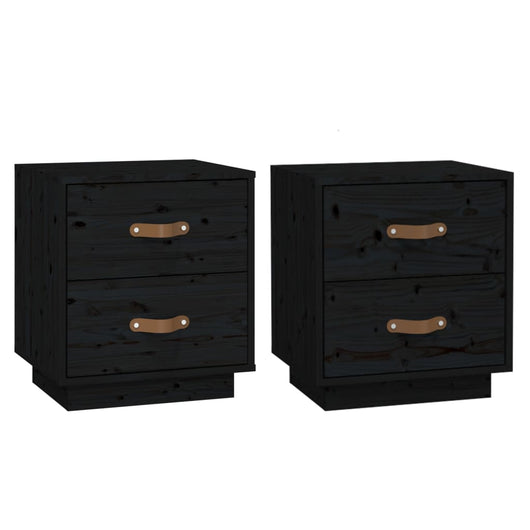 Comodini Neri 2 pz-Set di 2 Tavolino da notte 40x34x45 cm in Legno Massello di Pino