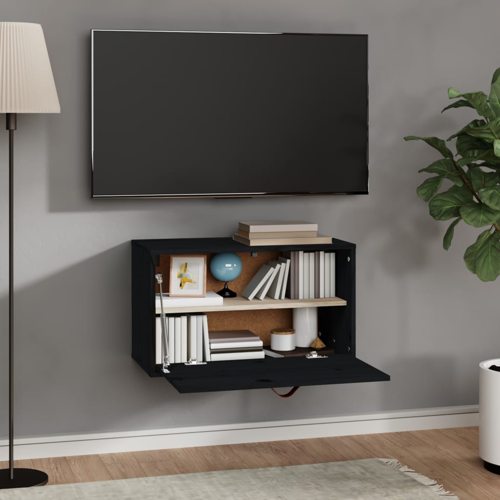 Pensile Nero 60x30x35 cm in Legno Massello di Pino 818354