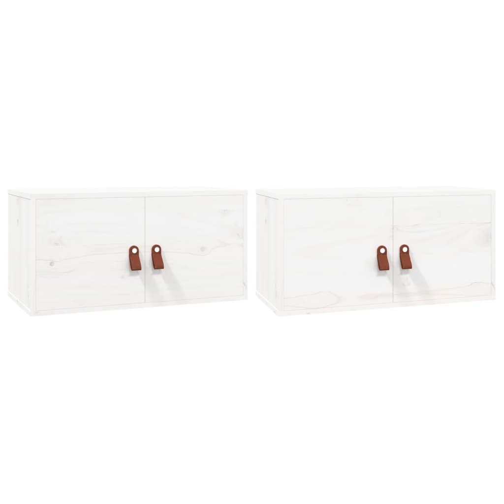 Pensili 2 pz Bianchi 60x30x30 cm in Legno Massello di Pino 818368