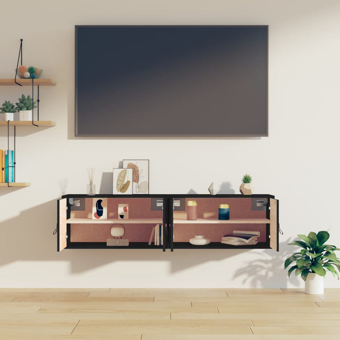 Pensili 2 pz Neri 60x30x30 cm in Legno Massello di Pino 818374