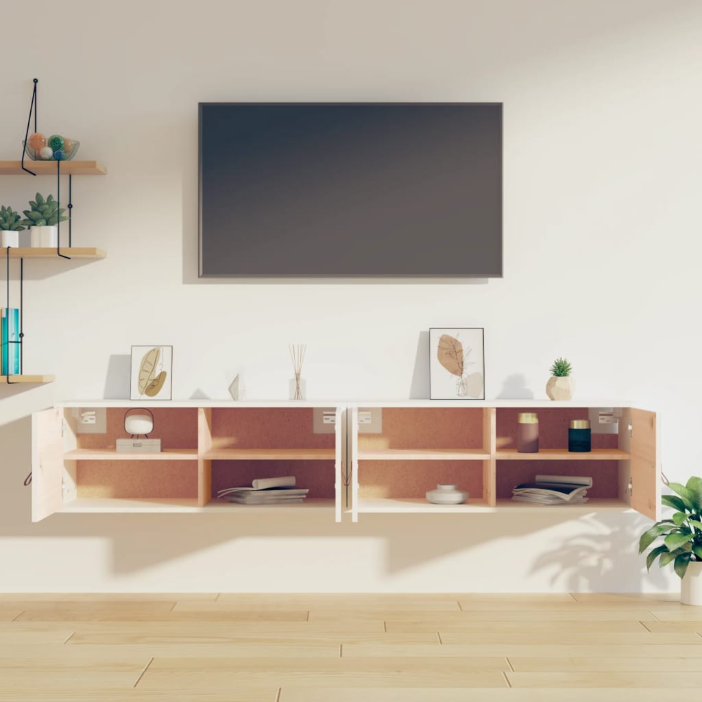 Pensili 2 pz Bianchi 80x30x30 cm in Legno Massello di Pino 818378