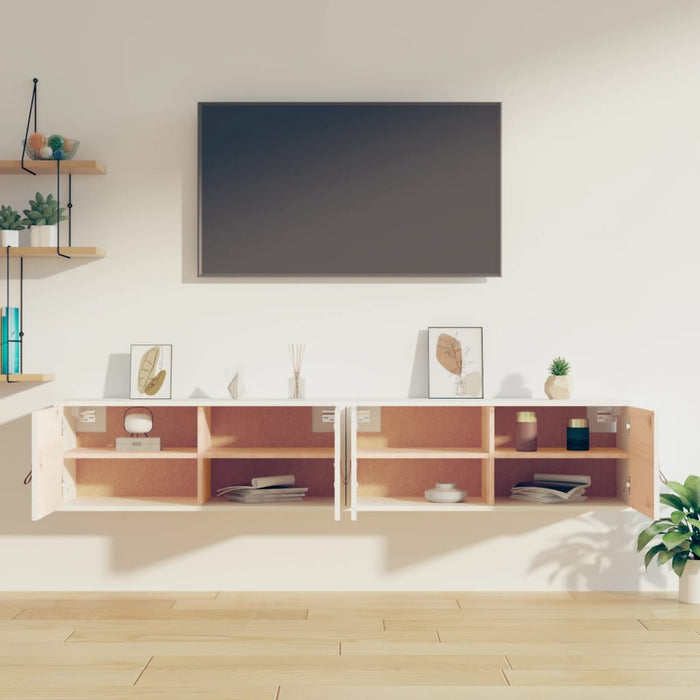 Pensili 2 pz Bianchi 80x30x30 cm in Legno Massello di Pino 818378