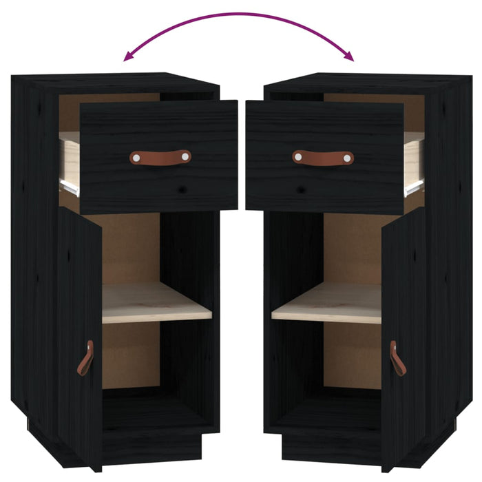 Credenza-Buffet-Armadio da cucina Nera 34x40x75 cm in Legno Massello di Pino