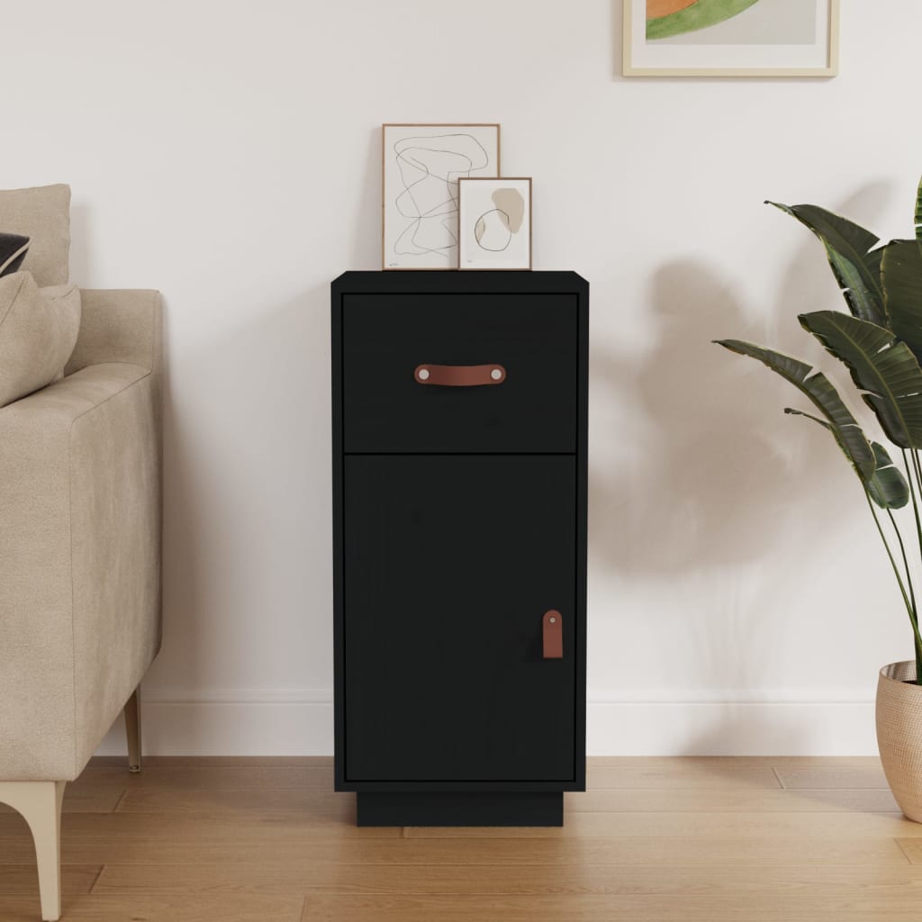 Credenza Nera 34x40x75 cm in Legno Massello di Pino 820126