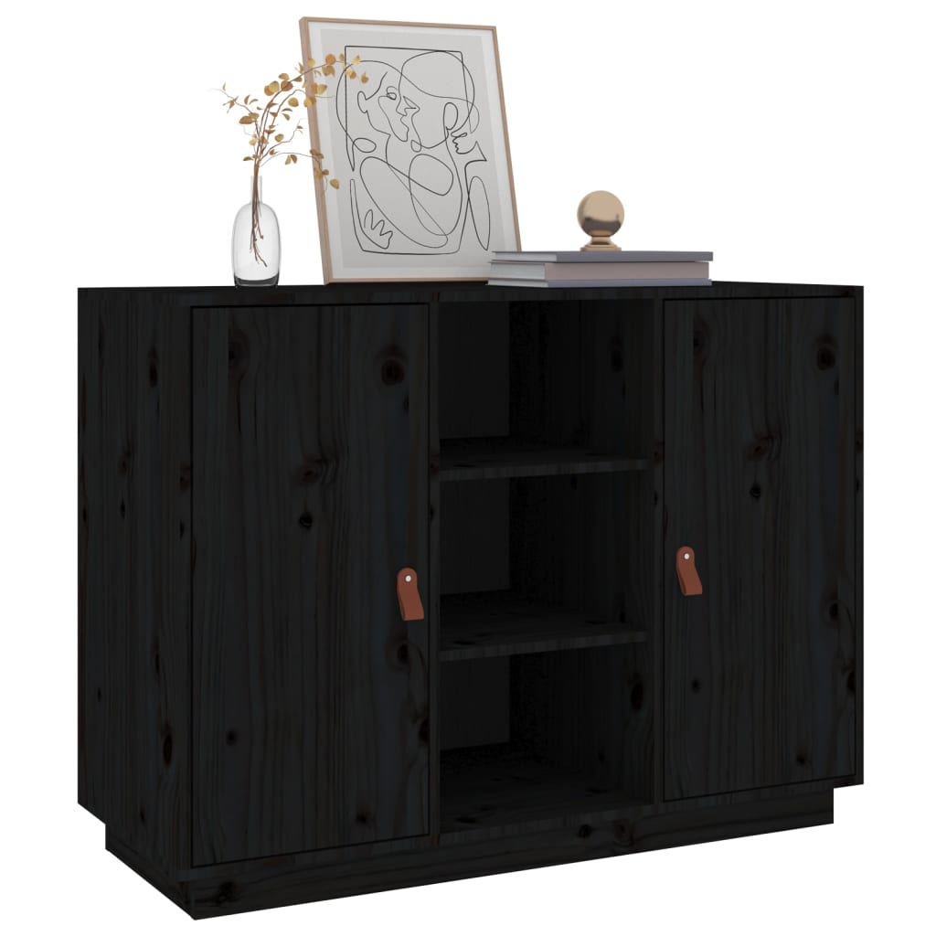 Credenza Nera 100x40x75 cm in Legno Massello di Pino 820136