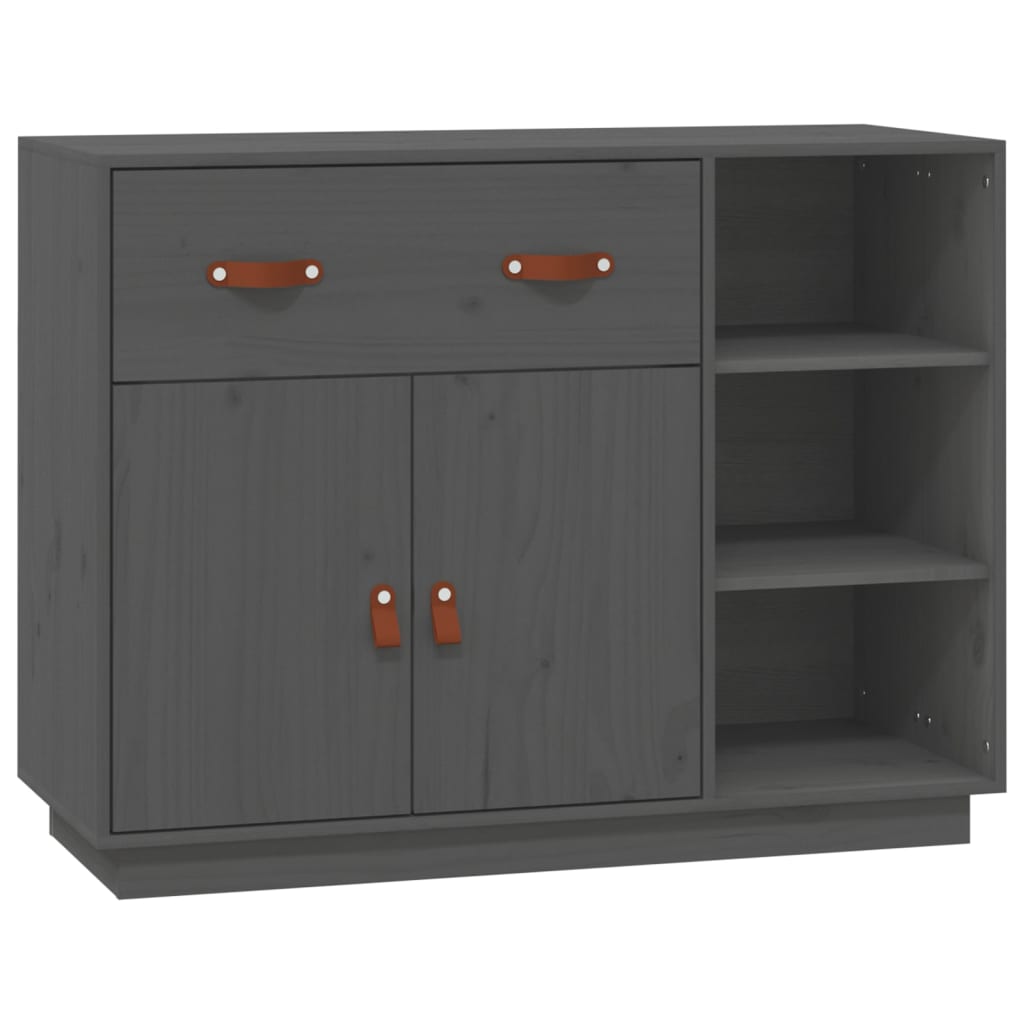 Credenza Grigia 98,5x40x75 cm in Legno Massello di Pino 820139
