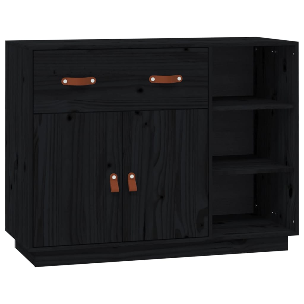 Credenza Nera 98,5x40x75 cm in Legno Massello di Pino 820141