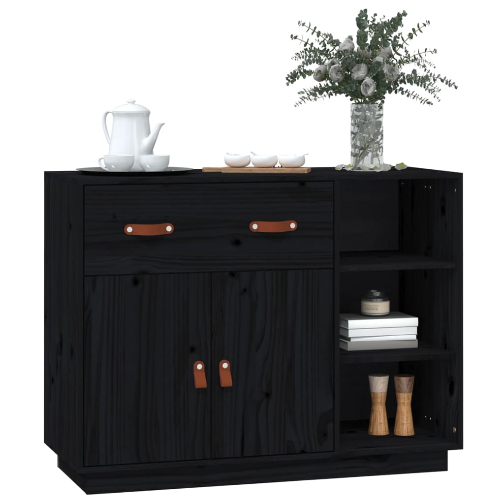 Credenza Nera 98,5x40x75 cm in Legno Massello di Pino 820141