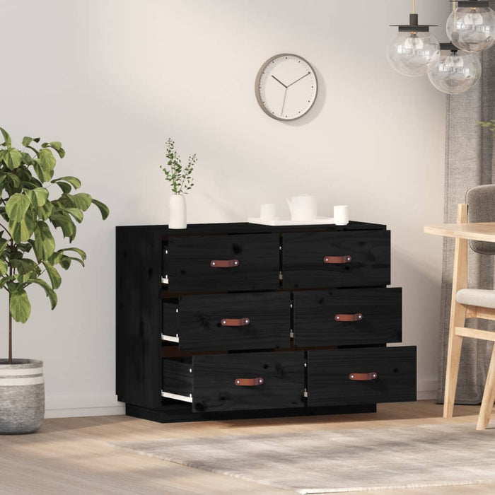 Credenza-Buffet-Armadio da cucina Nera 100x40x75 cm in Legno Massello di Pino