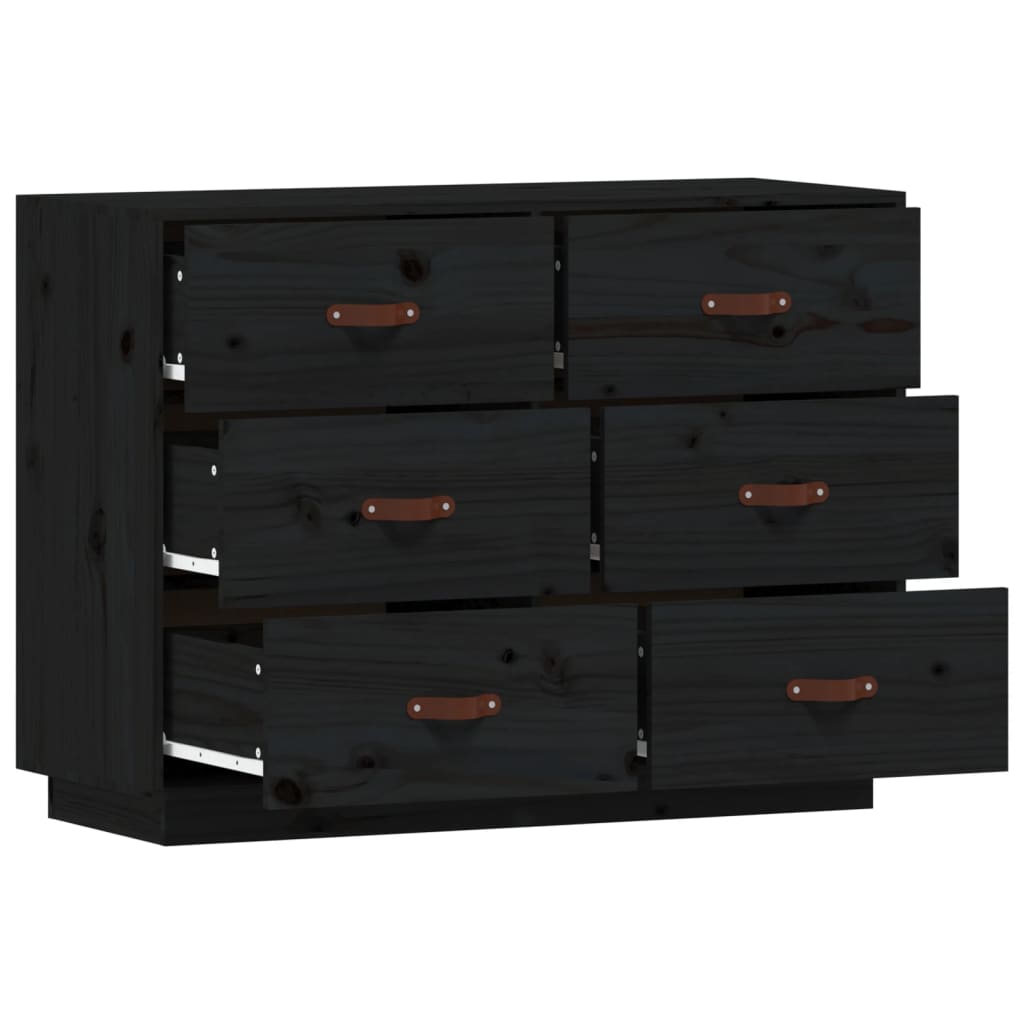 Credenza-Buffet-Armadio da cucina Nera 100x40x75 cm in Legno Massello di Pino