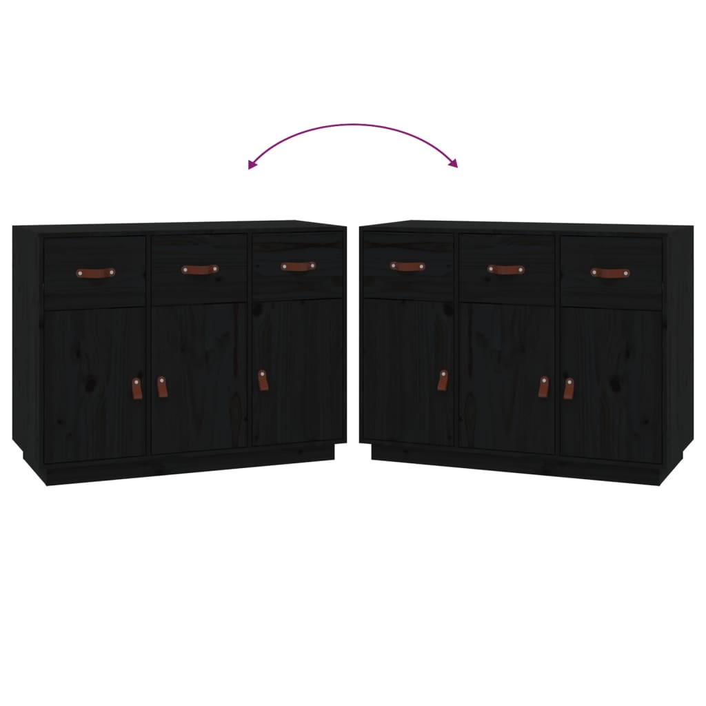 Credenza Nera 100x40x75 cm in Legno Massello di Pino 820151