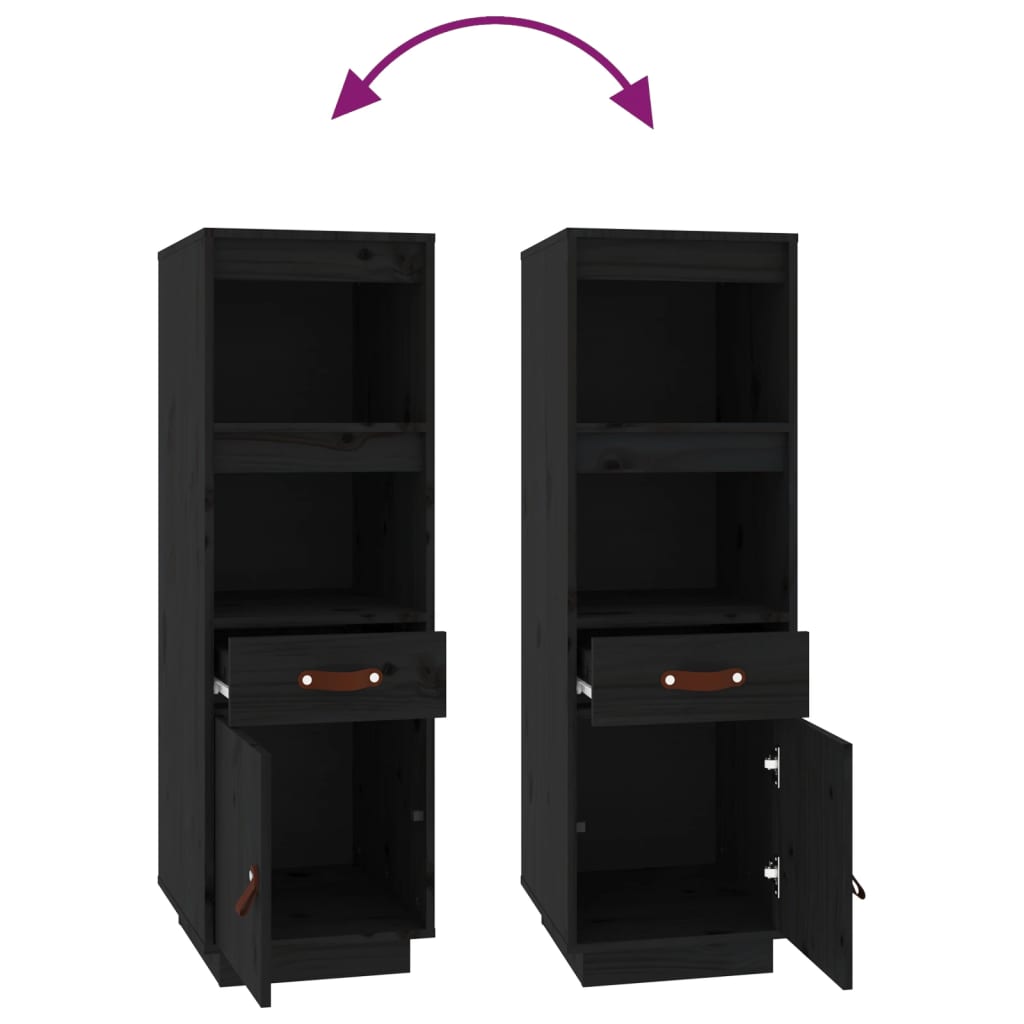 Credenza Nera 34x40x108,5 cm in Legno Massello di Pino 820156