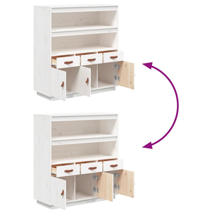 Credenza Bianca 100x40x108,5 cm in Legno Massello di Pino 820163