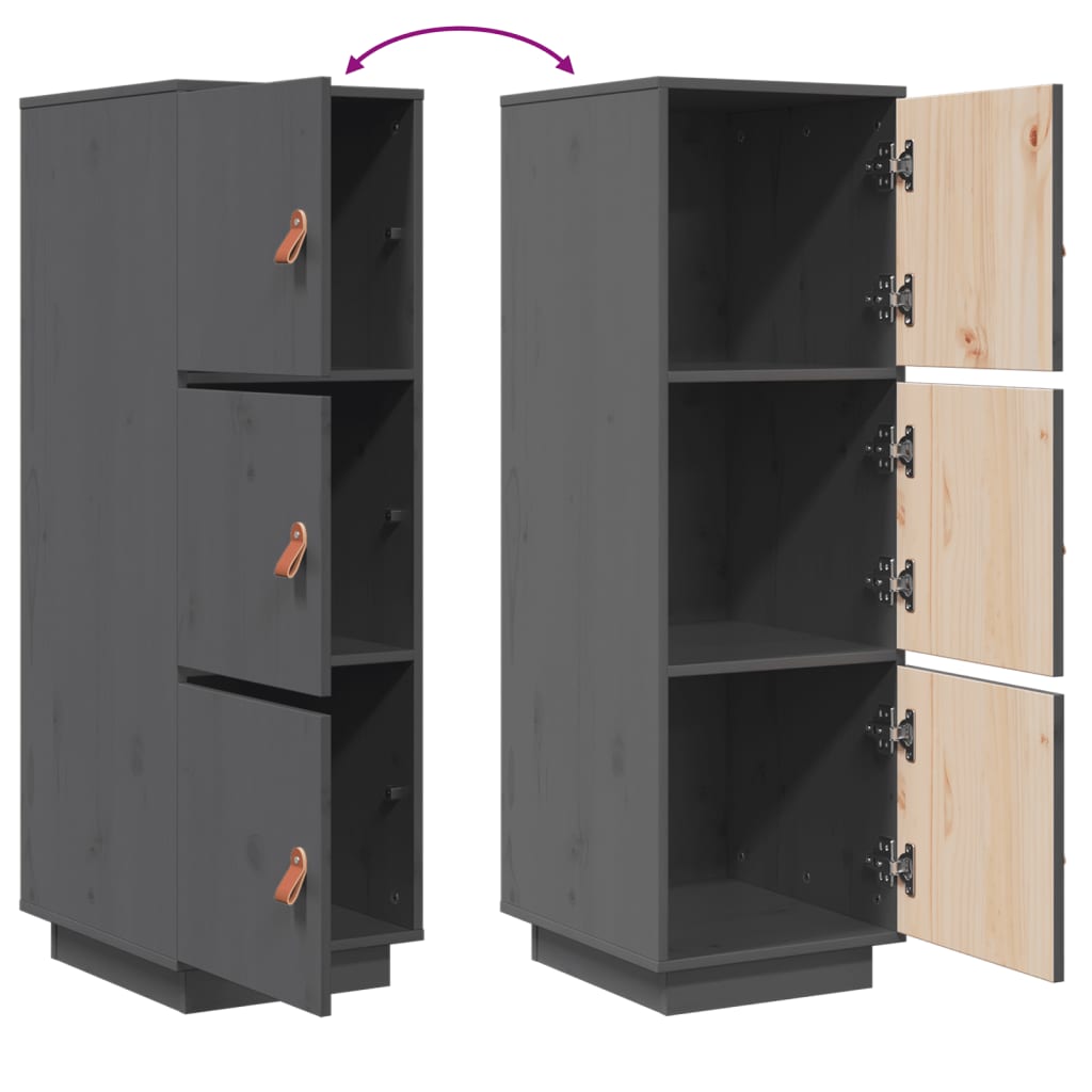 Credenza Grigia 34x40x108,5 cm in Legno Massello di Pino 820169