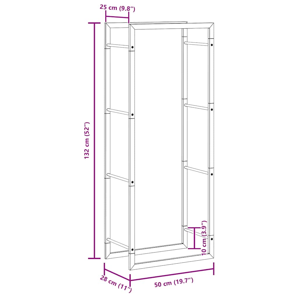 Portalegna Nero Opaco 50x28x132 cm in Acciaio 350306